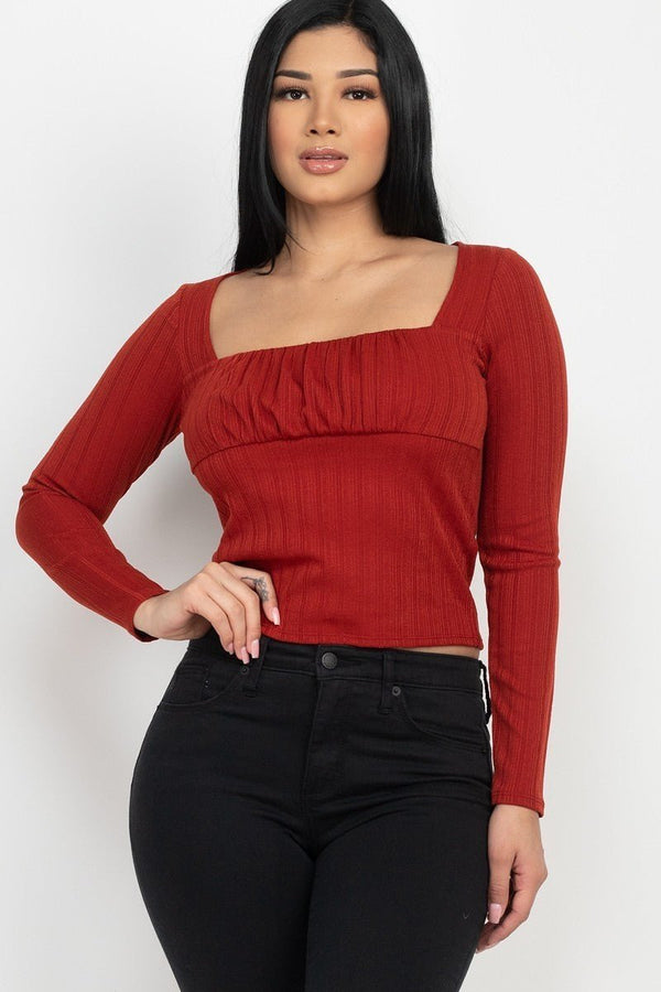 Shirred Square Neck Top - Top - SmartBuyApparel