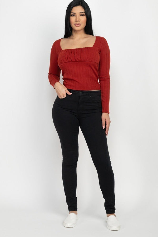 Shirred Square Neck Top - Top - SmartBuyApparel