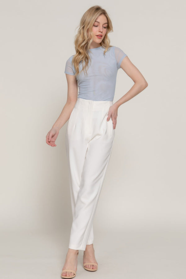 Short Cap Slv High Neck 2 Ply Mesh Top - Top - SmartBuyApparel