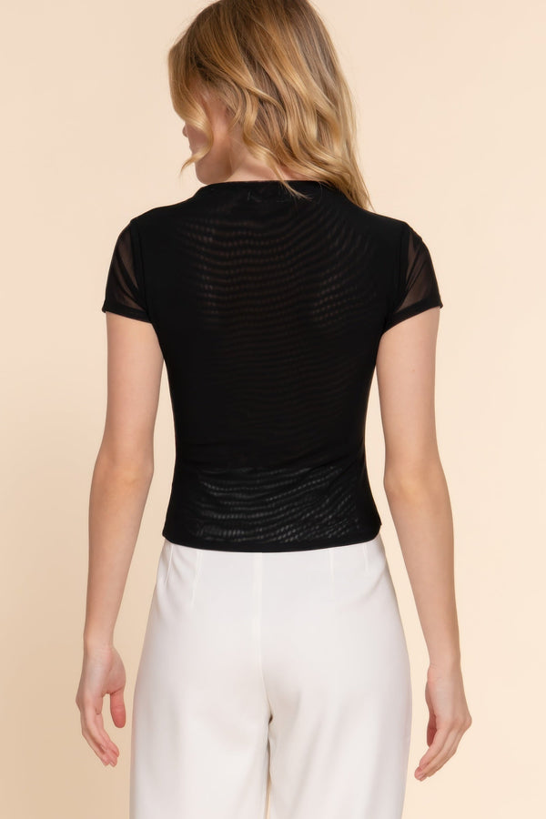 Short Cap Slv High Neck 2 Ply Mesh Top - Top - SmartBuyApparel