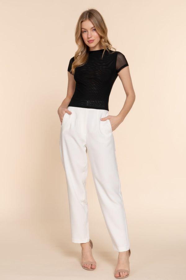 Short Cap Slv High Neck 2 Ply Mesh Top - Top - SmartBuyApparel