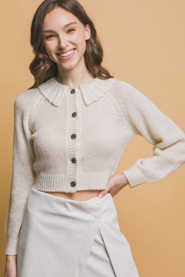 Short collard sweater - Women's sweater - SmartBuyApparel