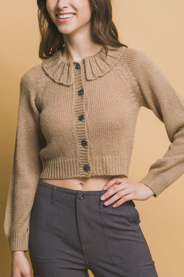 Short collard sweater - Women's sweater - SmartBuyApparel