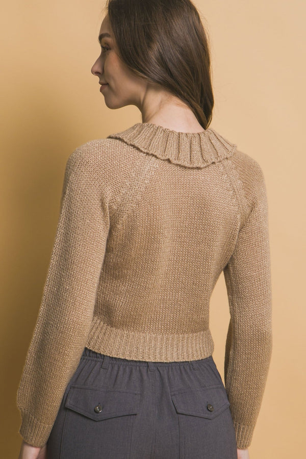 Short collard sweater - Women's sweater - SmartBuyApparel