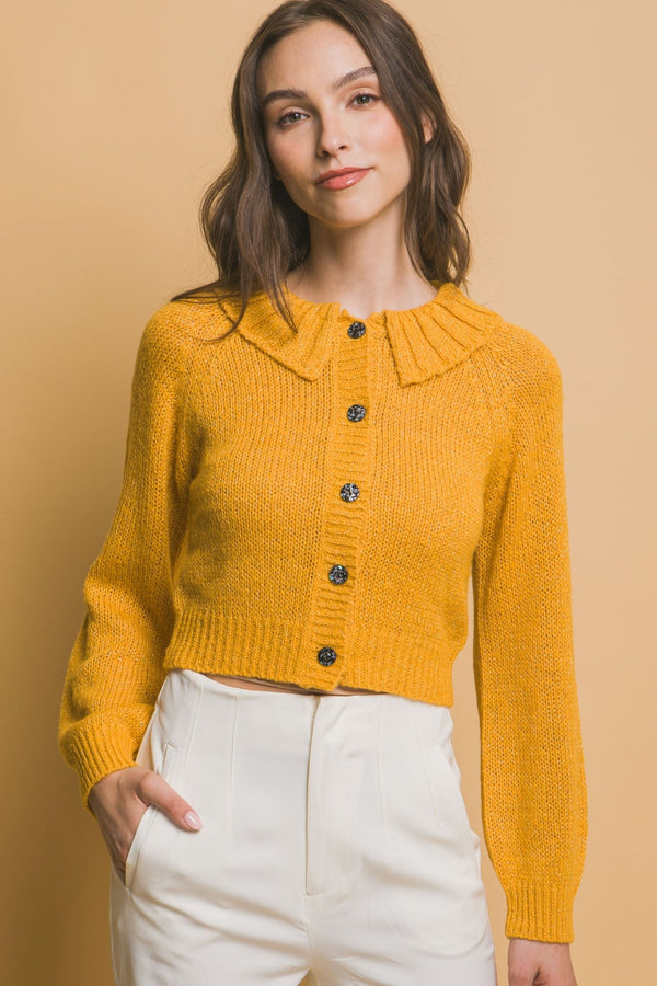 Short collard sweater - Women's sweater - SmartBuyApparel