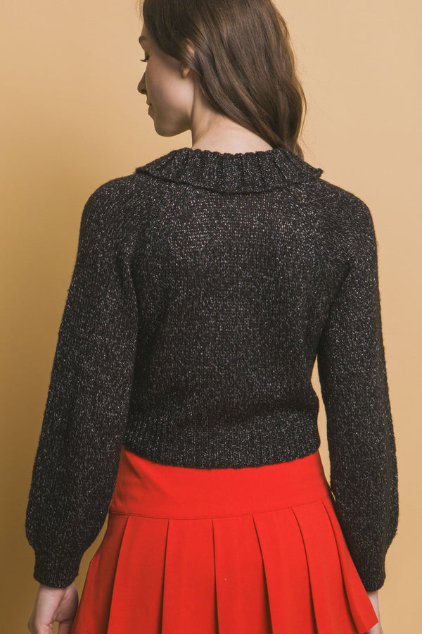 Short collard sweater - Women's sweater - SmartBuyApparel