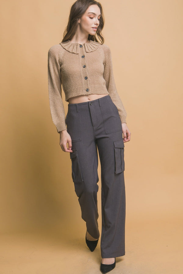 Short collard sweater - Women's sweater - SmartBuyApparel