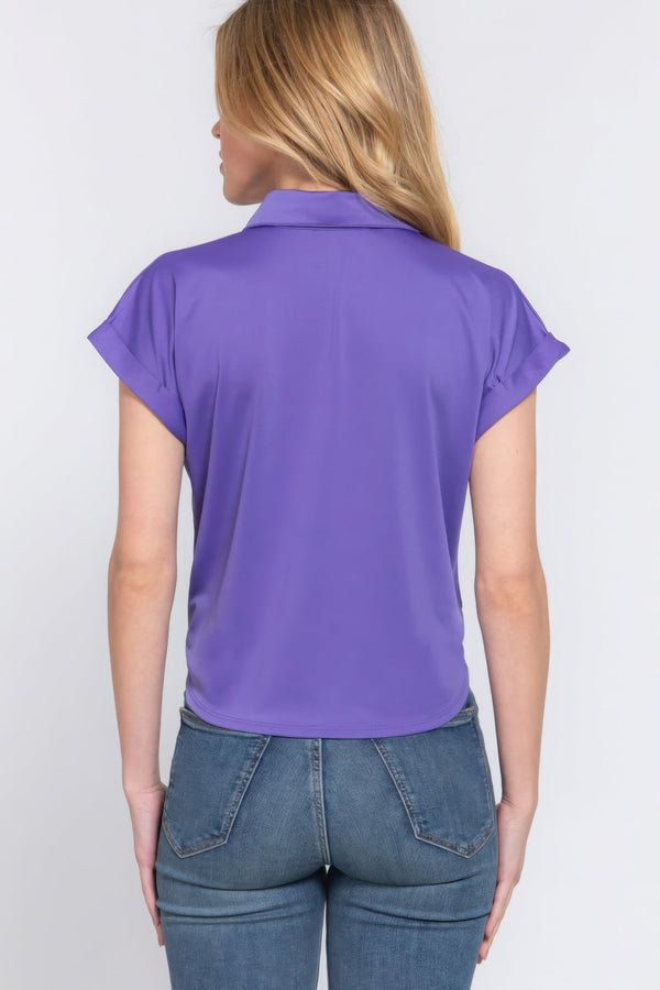 Short Sleeve Front Tie Stretch ITY Top - Women's top - SmartBuyApparel