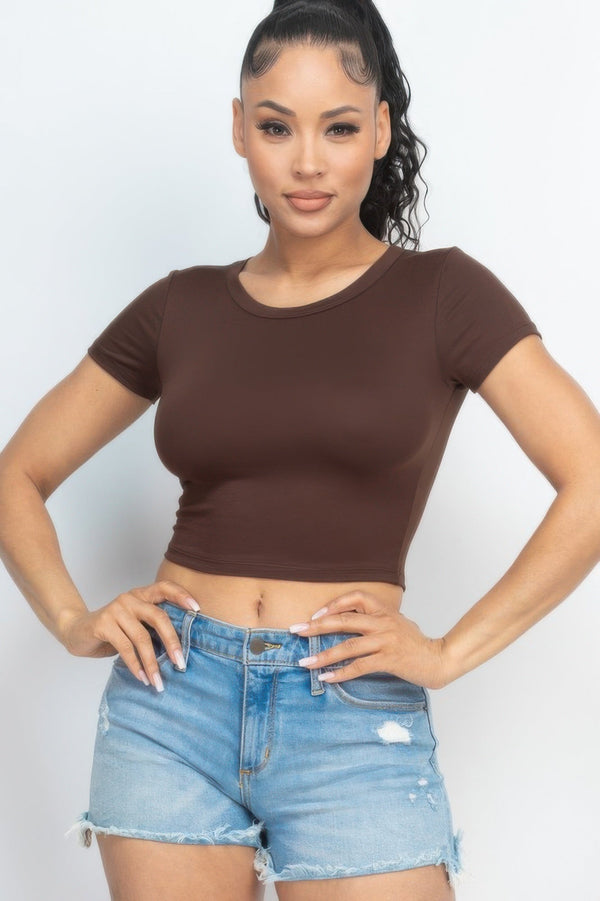 Short Sleeve Roundneck Crop Top - Women's top - SmartBuyApparel