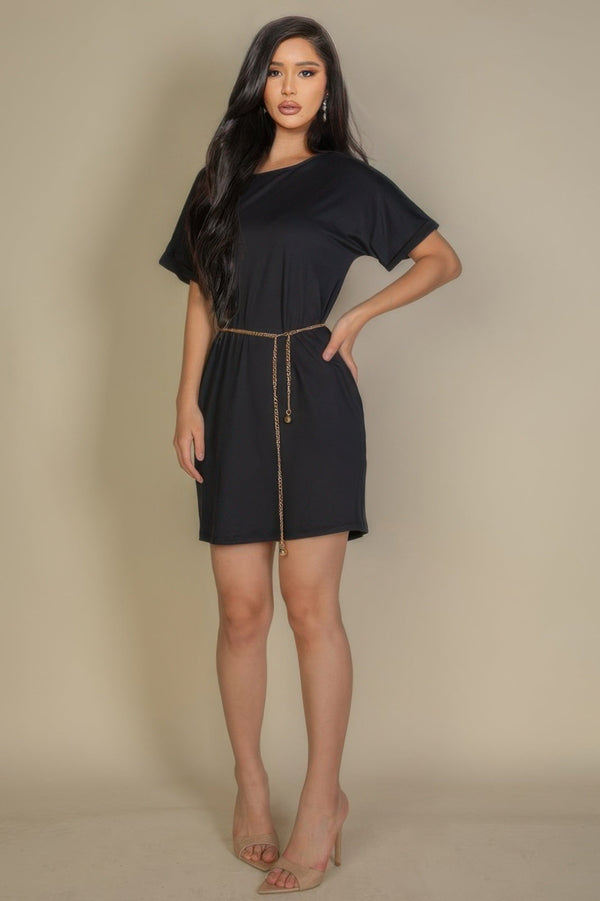 Side Pocket Double Folded Mini Dress - Dress - SmartBuyApparel