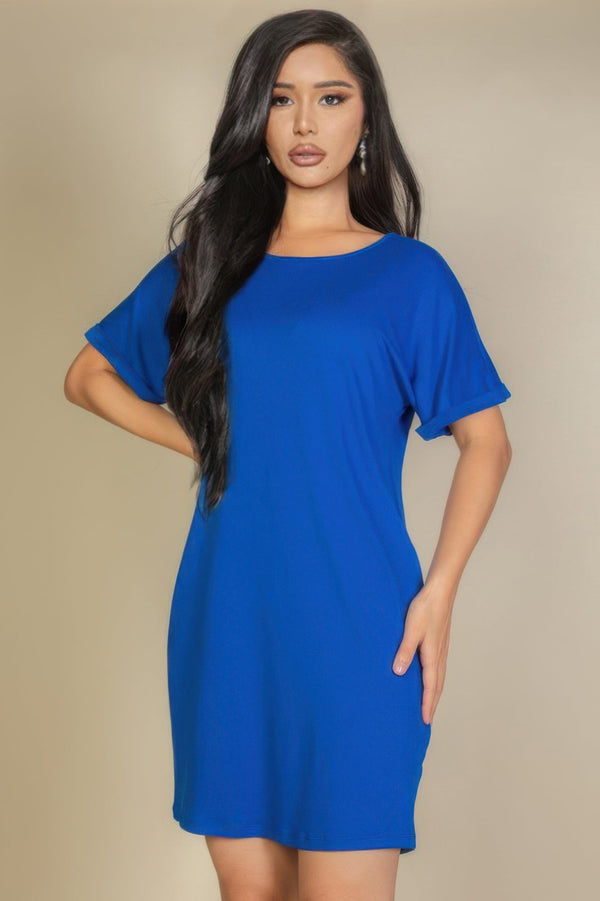 Side Pocket Double Folded Mini Dress - Dress - SmartBuyApparel