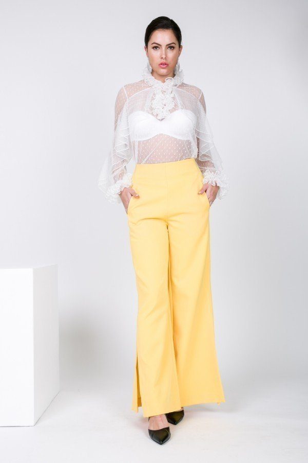 Side Slit Detail Wide Leg Pants - Pants - SmartBuyApparel