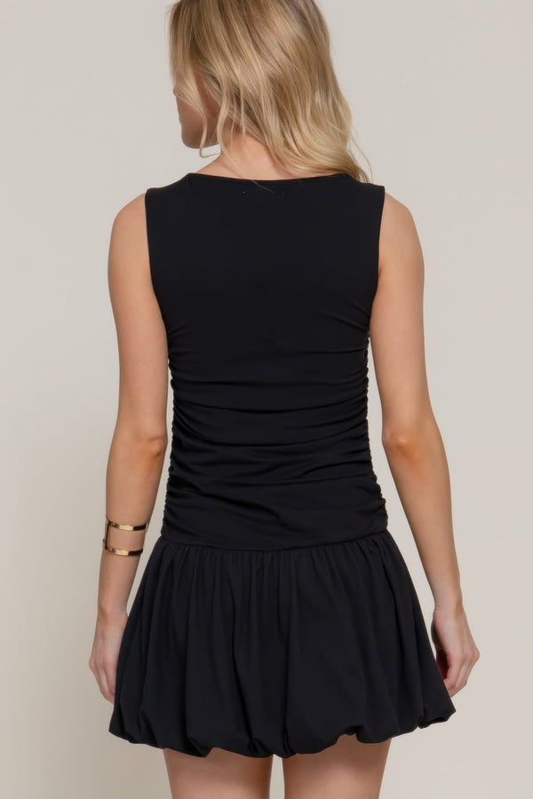 Sleeveless Boat Neck Voluminous Mini Dress - Dress - SmartBuyApparel