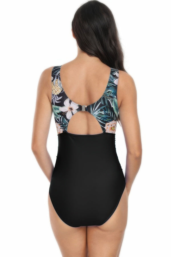 Sleeveless Color Block Floral Fit Lace Swimsuits - | SmartBuyApparel