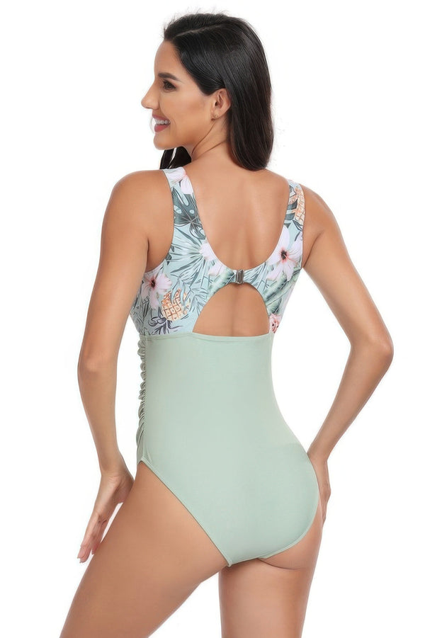 Sleeveless Color Block Floral Fit Lace Swimsuits - | SmartBuyApparel