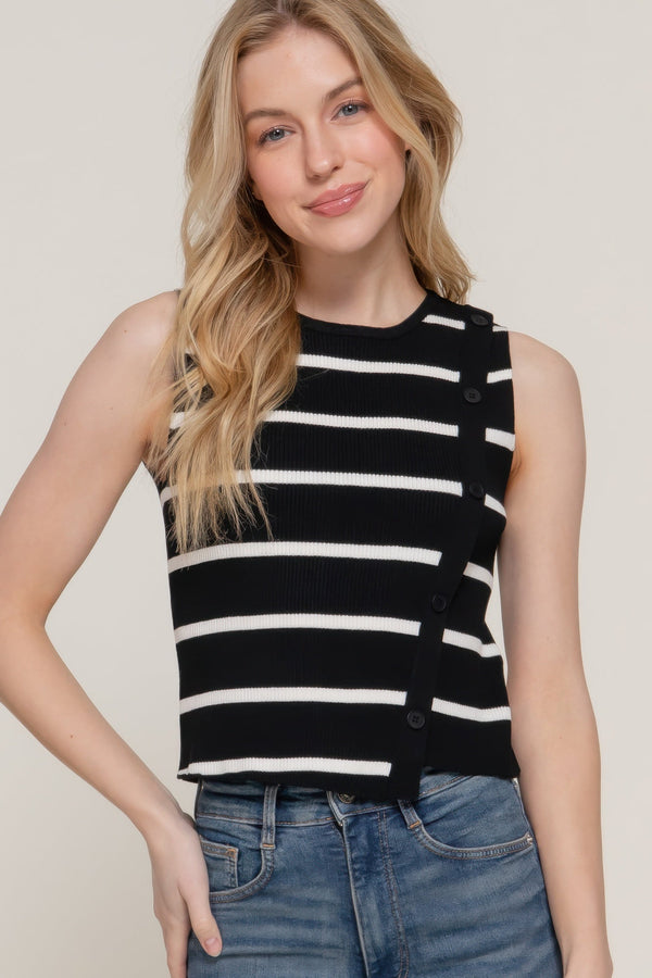 Sleeveless Diagonal Shape Stripe Spring Sweater - Sweater - SmartBuyApparel