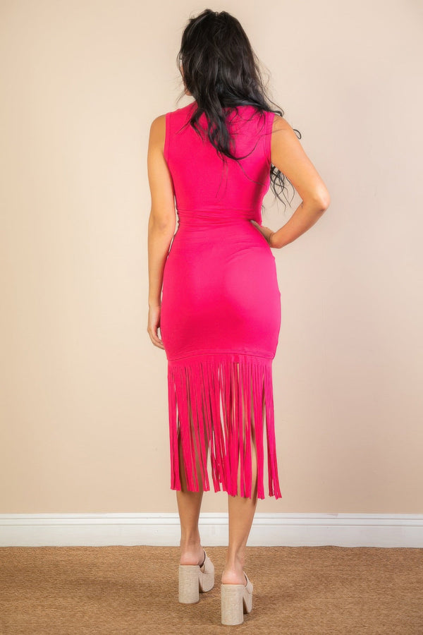 Sleeveless Fringe Midi Dress - Dress - SmartBuyApparel