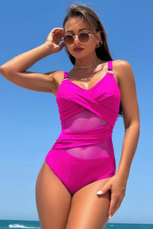 Sleeveless One Piece Cross Lace V Neck Swimsuit - | SmartBuyApparel