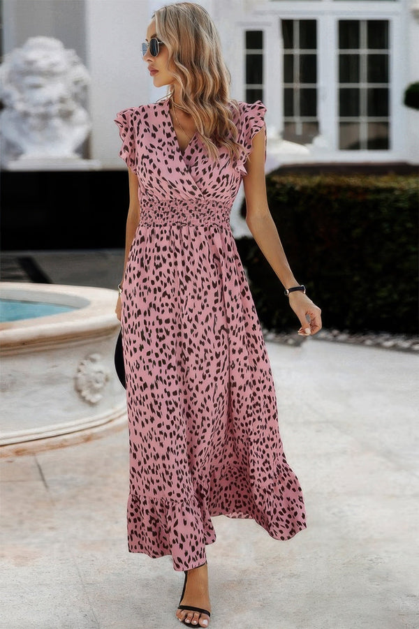 Sleeveless Tie Waist Surplice Wrap Leopard Dress - | SmartBuyApparel