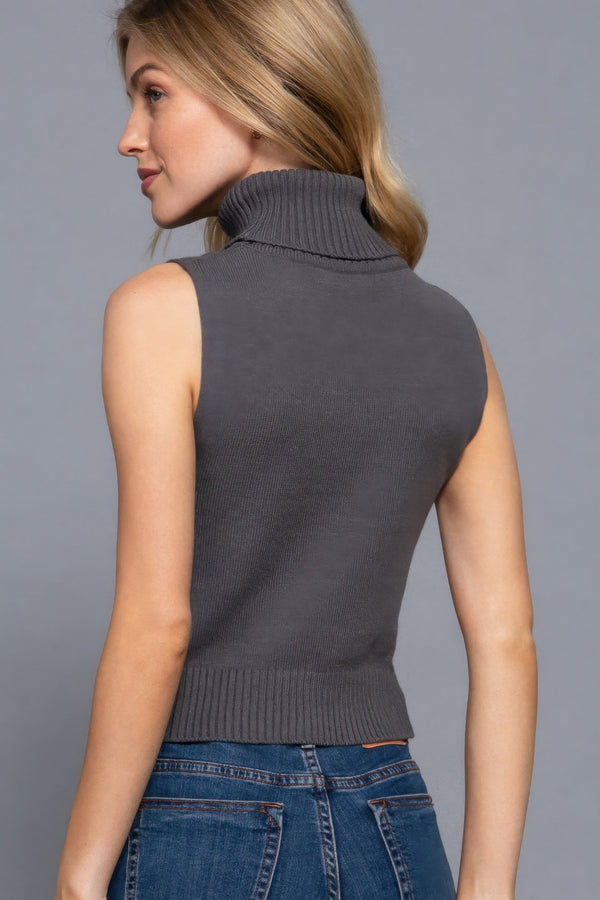 Sleeveless Turtle Neck Sweater Top - Women's sweater - SmartBuyApparel