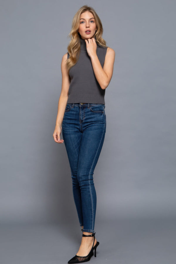 Sleeveless Turtle Neck Sweater Top - Women's sweater - SmartBuyApparel