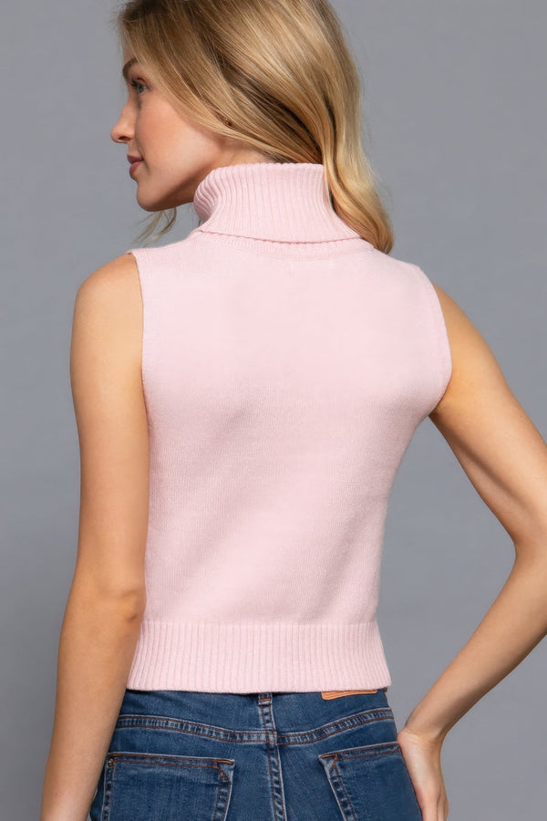 Sleeveless Turtle Neck Sweater Top - Women's sweater - SmartBuyApparel