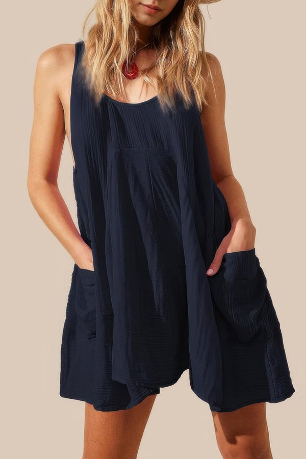 Solid A Line Pockets Low Back Knot Midi Dress - | SmartBuyApparel