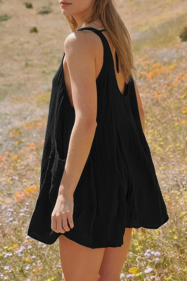 Solid A Line Pockets Low Back Knot Midi Dress - | SmartBuyApparel