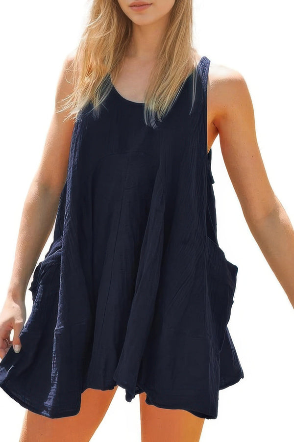 Solid A Line Pockets Low Back Knot Midi Dress - | SmartBuyApparel