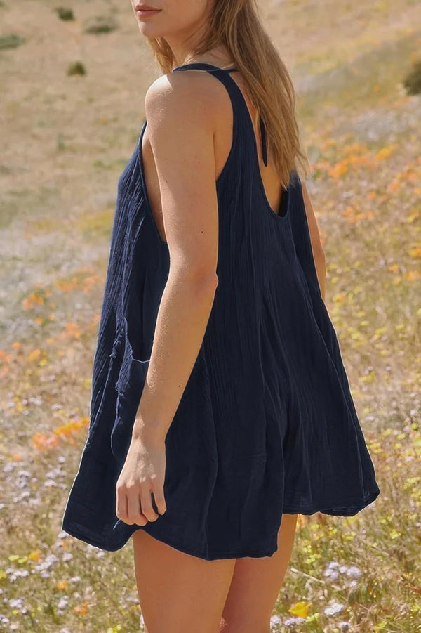 Solid A Line Pockets Low Back Knot Midi Dress - | SmartBuyApparel