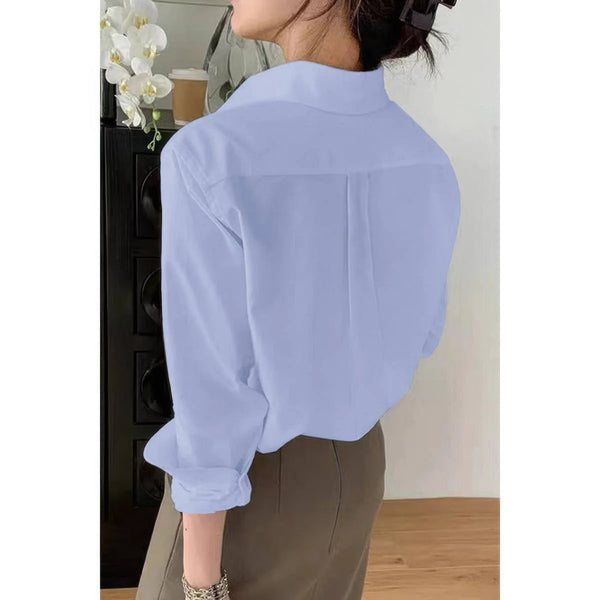 Solid Drop Shoulder Button Up Loose Shirt - Women's shirt - SmartBuyApparel