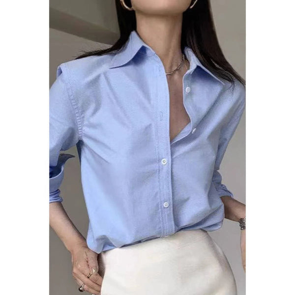 Solid Drop Shoulder Button Up Loose Shirt - Women's shirt - SmartBuyApparel