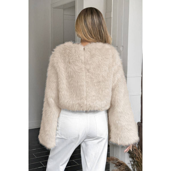 Solid Faux Fur Back Hide Zipper Pullover Coat - Women's coat - SmartBuyApparel