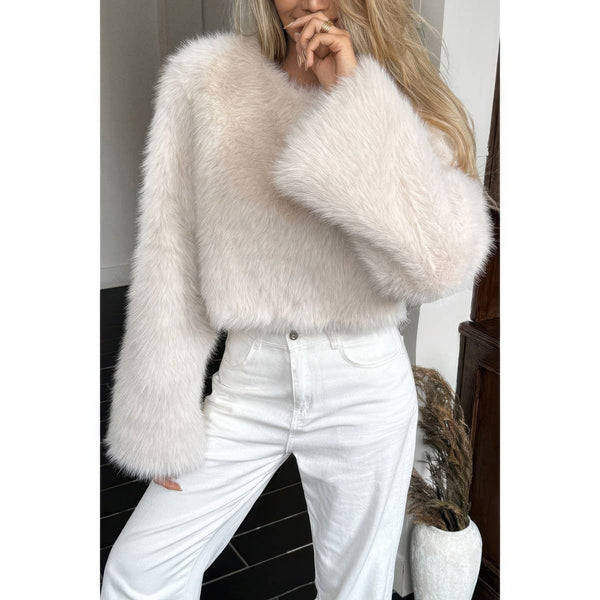 Solid Faux Fur Back Hide Zipper Pullover Coat - Women's coat - SmartBuyApparel