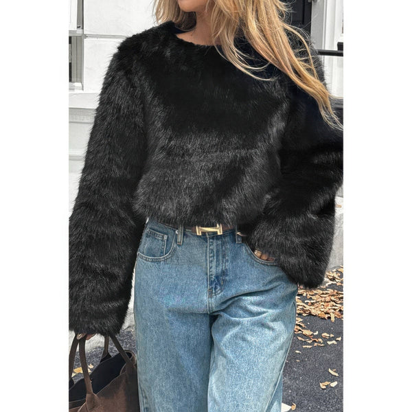 Solid Faux Fur Back Hide Zipper Pullover Coat - Women's coat - SmartBuyApparel