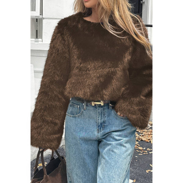 Solid Faux Fur Back Hide Zipper Pullover Coat - Women's coat - SmartBuyApparel
