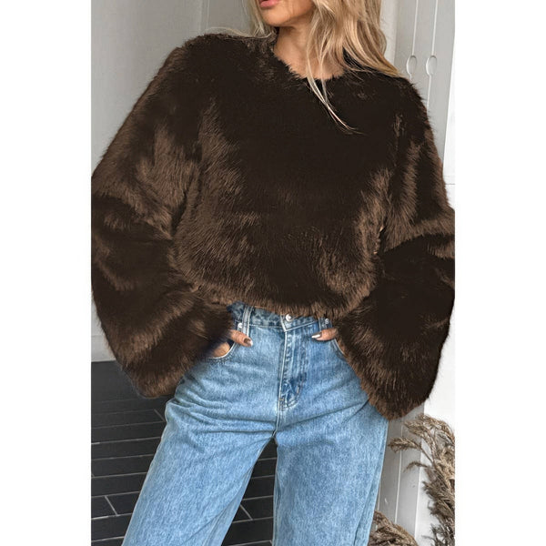 Solid Faux Fur Back Hide Zipper Pullover Coat - Women's coat - SmartBuyApparel