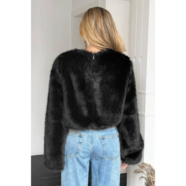 Solid Faux Fur Back Hide Zipper Pullover Coat - Women's coat - SmartBuyApparel