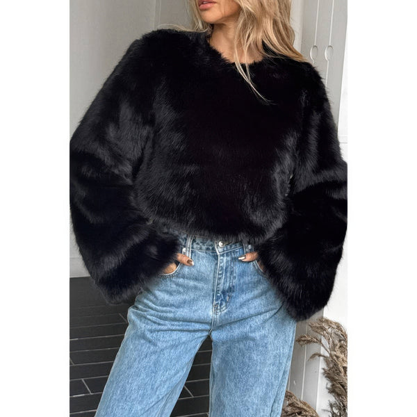 Solid Faux Fur Back Hide Zipper Pullover Coat - Women's coat - SmartBuyApparel