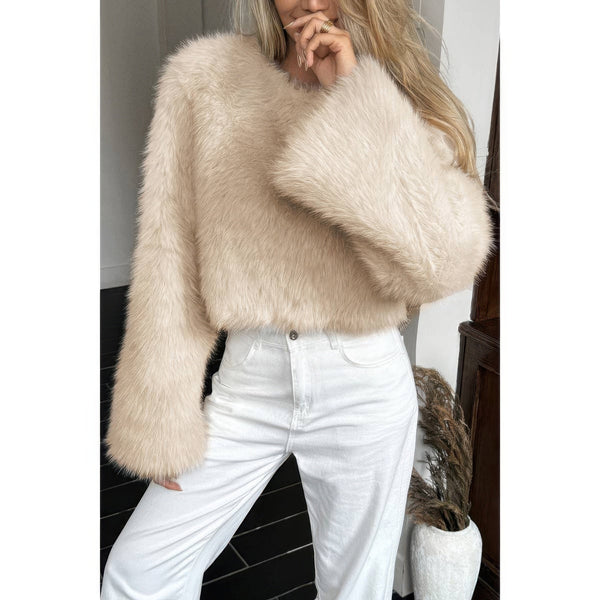 Solid Faux Fur Back Hide Zipper Pullover Coat - Women's coat - SmartBuyApparel