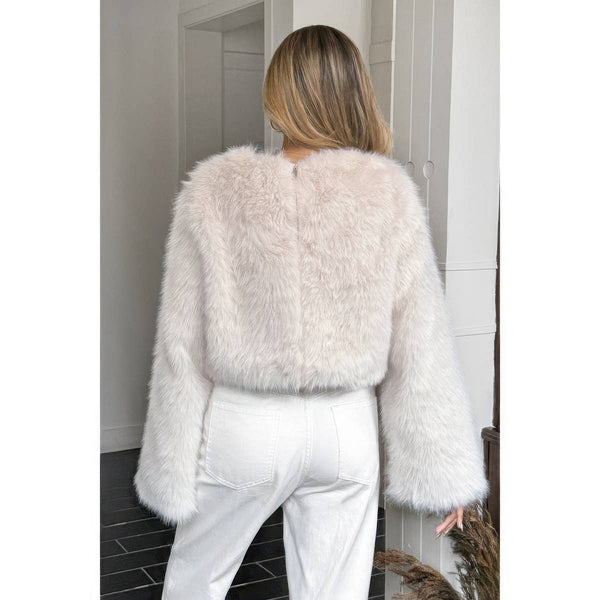 Solid Faux Fur Back Hide Zipper Pullover Coat - Women's coat - SmartBuyApparel