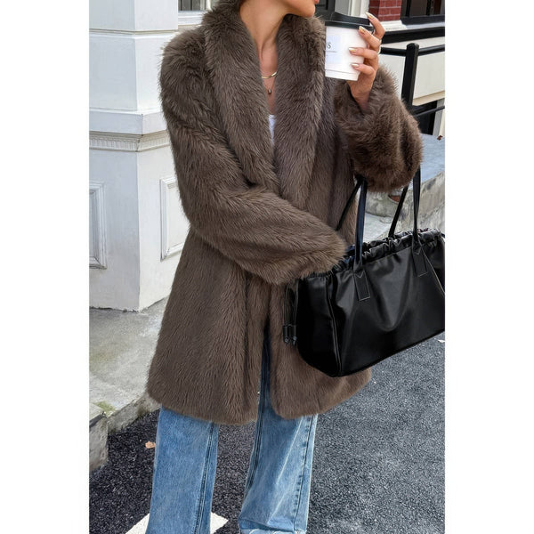 Solid Fluffy Faux Fur Shaggy Long Body Outwear - Women's outerwear - SmartBuyApparel