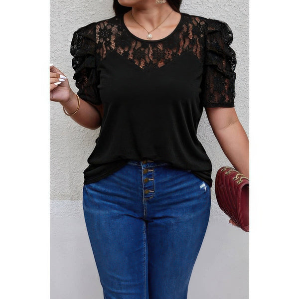 Solid Lace Ruffle Sleeve Hollow Out Elegant Shirt - | SmartBuyApparel