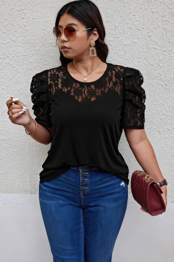Solid Lace Ruffle Sleeve Hollow Out Elegant Shirt - | SmartBuyApparel