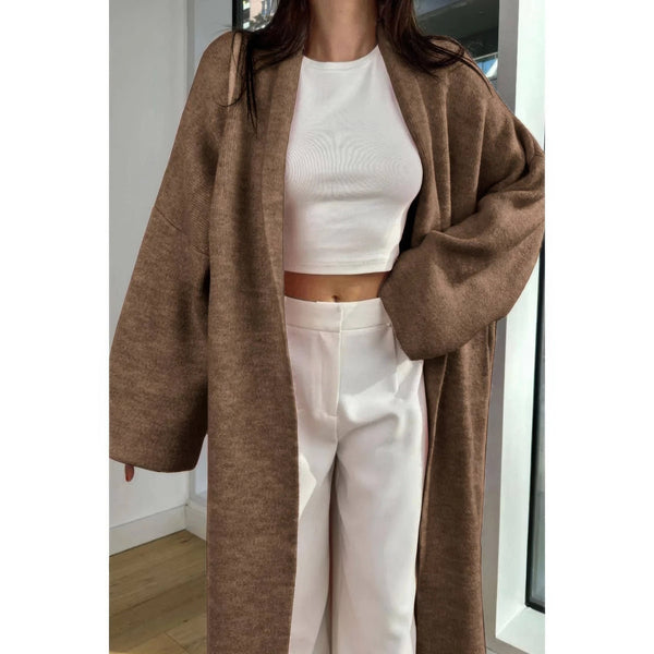 Solid Open Front Knit Long Body Cardigan - Cardigan - SmartBuyApparel