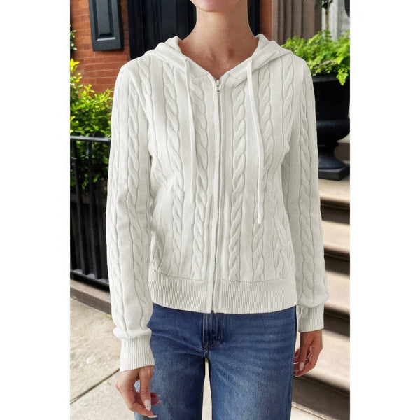Solid Pocket Cable Knit Hooded Jacket - Women's jacket - SmartBuyApparel
