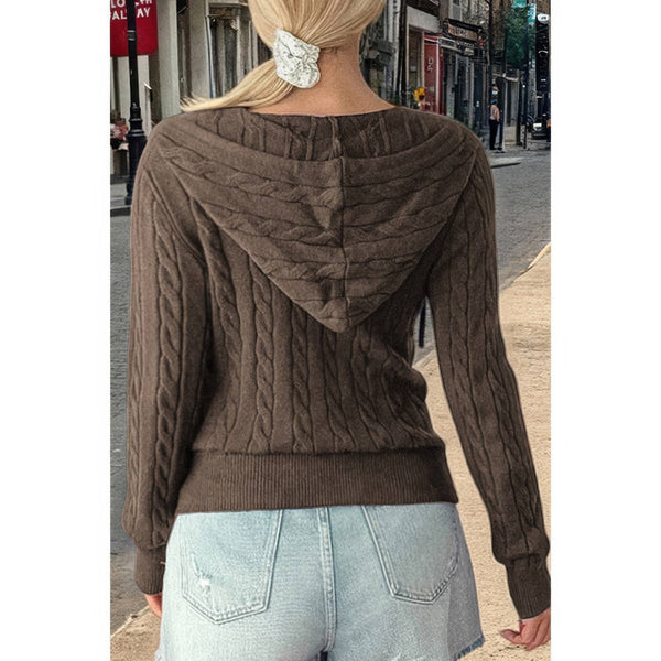 Solid Pocket Cable Knit Hooded Jacket - Women's jacket - SmartBuyApparel