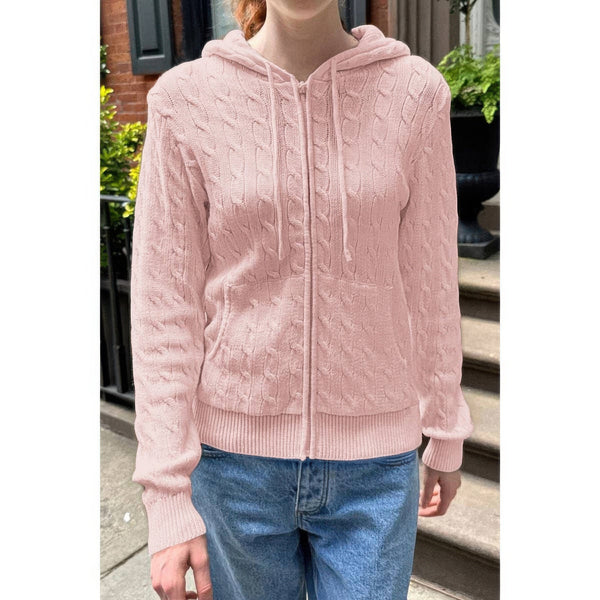 Solid Pocket Cable Knit Hooded Jacket - Women's jacket - SmartBuyApparel