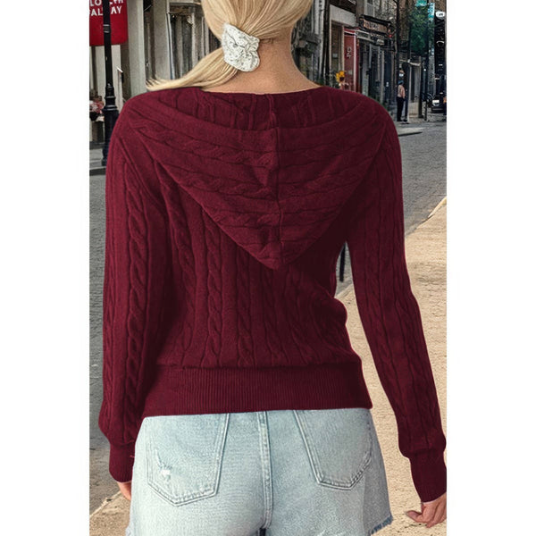 Solid Pocket Cable Knit Hooded Jacket - Women's jacket - SmartBuyApparel