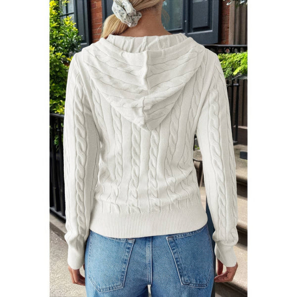 Solid Pocket Cable Knit Hooded Jacket - Women's jacket - SmartBuyApparel